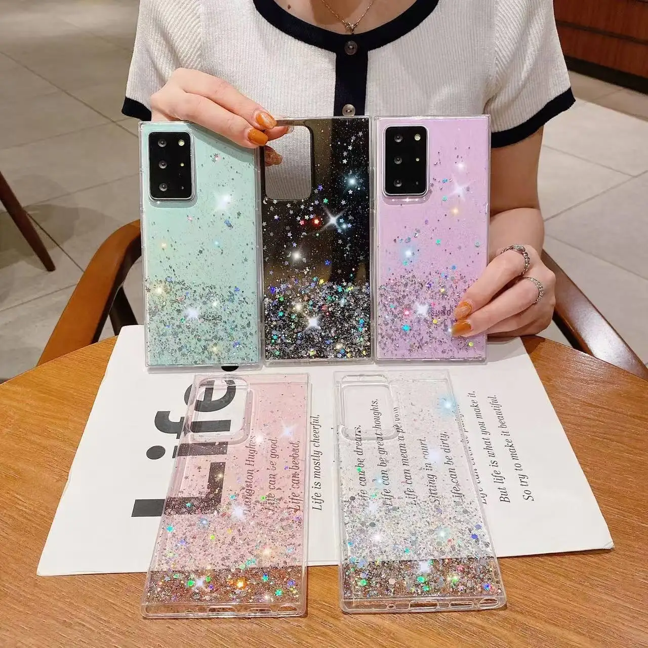 For Samsung Galaxy S25 S24 S23 S22 S21 Ultra Case Glitter Star Sequin Clear Thin Case For Samsung S20 FE Note 20 Plus Cover