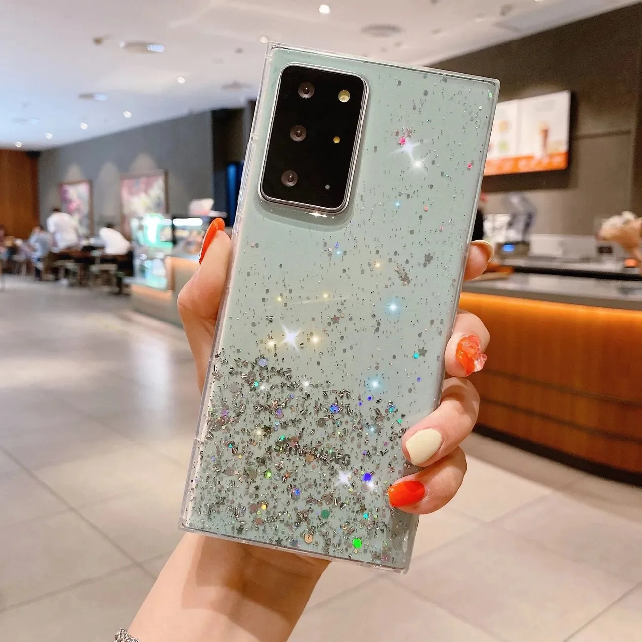 For Samsung Galaxy S25 S24 S23 S22 S21 Ultra Case Glitter Star Sequin Clear Thin Case For Samsung S20 FE Note 20 Plus Cover