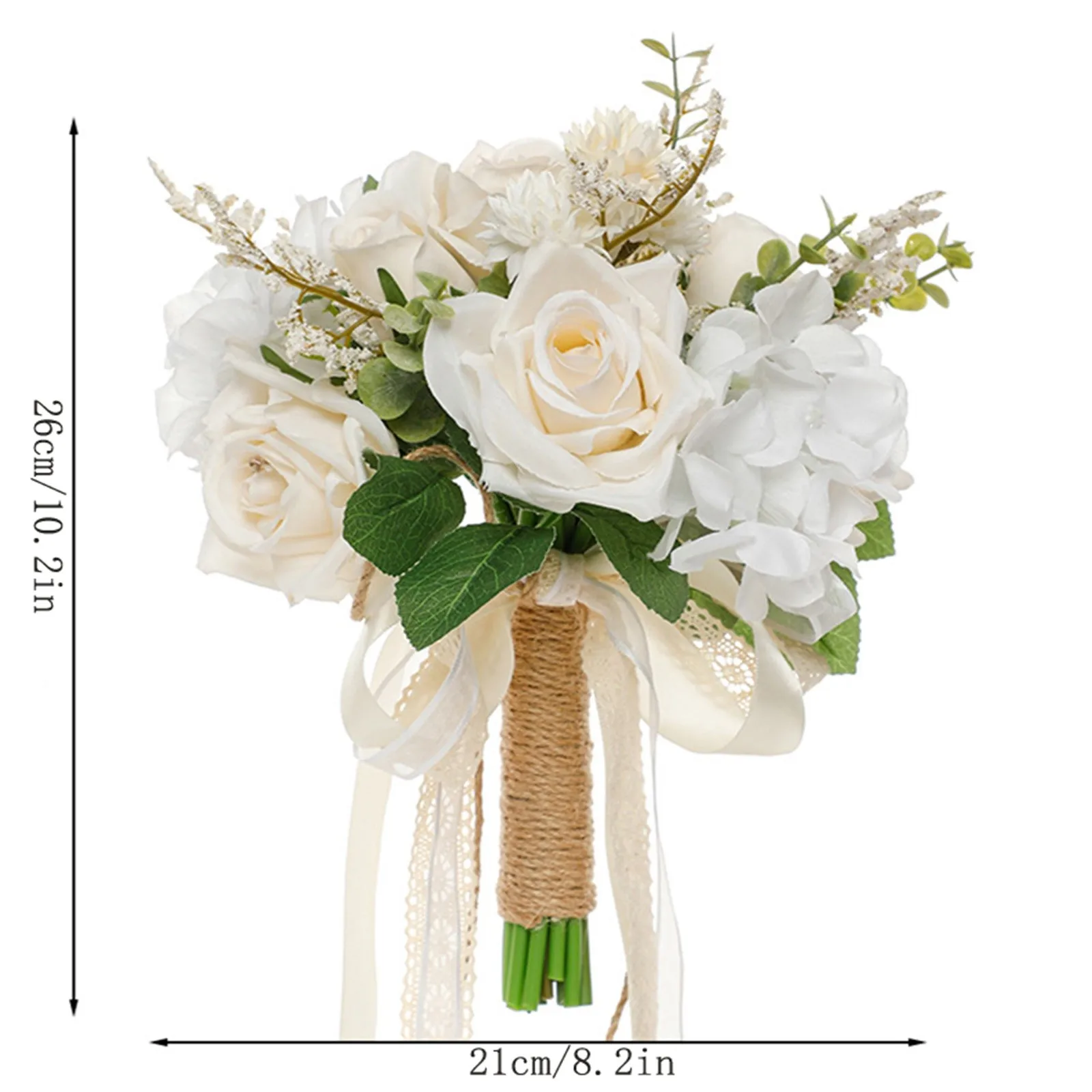 Holding Flowers Artificial Natural Rose Wedding Bouquet With Silk Satin Ribbon Pink White Champagne Bridesmaid Bridal Party
