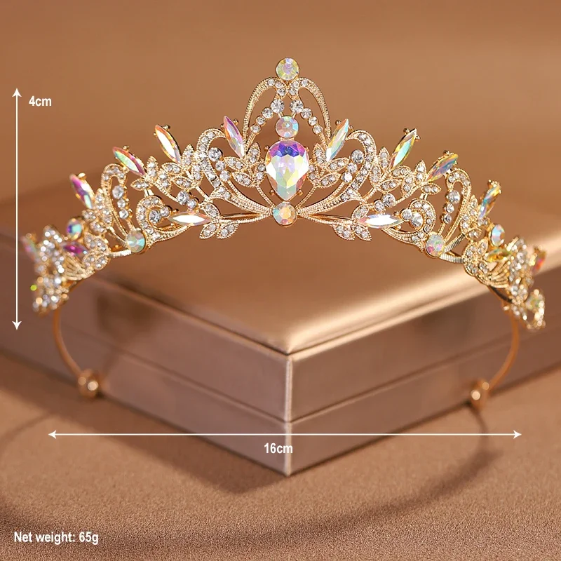 Bridal Headwear Gold-Colour Women's Full Of Classical Temperament Wedding Crown Girl Birthday Dazzling Tiaras