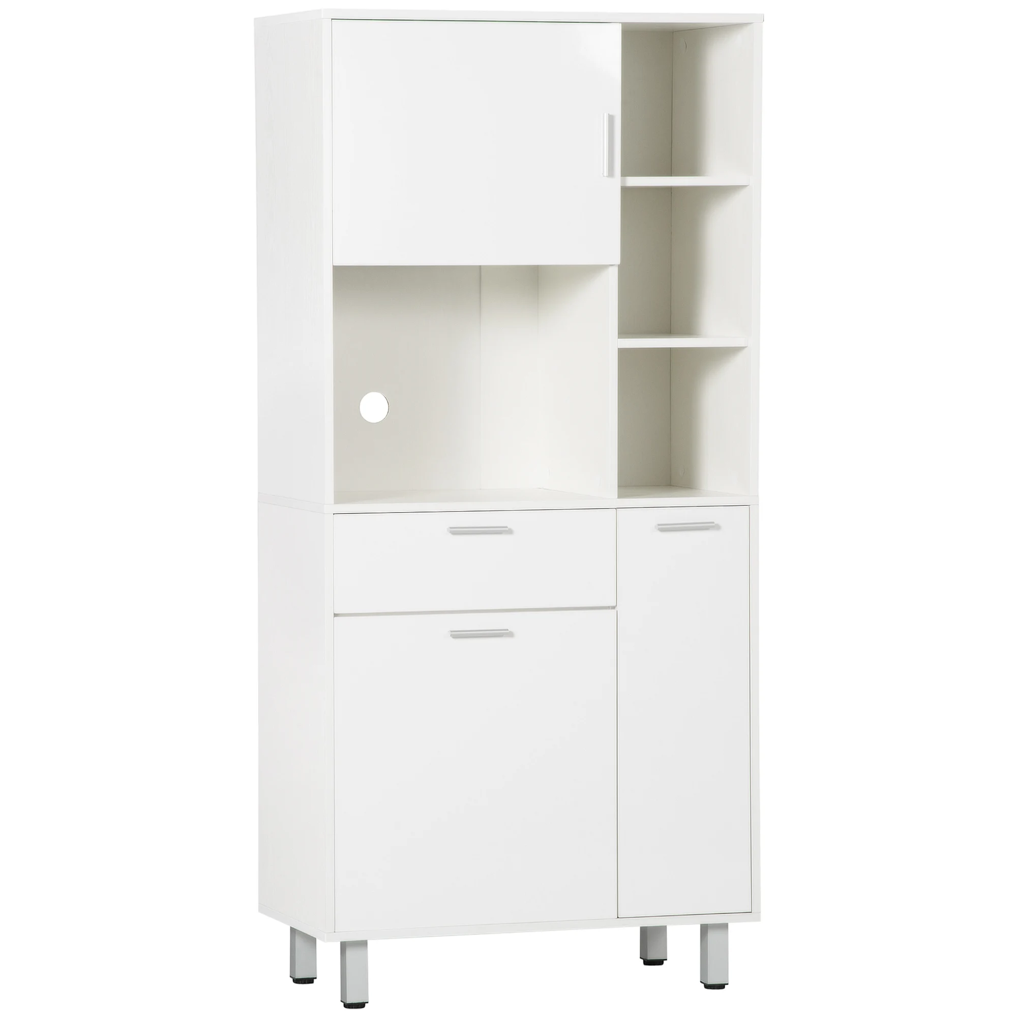 HOMCOM Kitchen Cupboard, Modern Kitchen Storage Cabinet with Shelves and Drawer, Free Standing Kitchen Sideboard, 166 cm, White