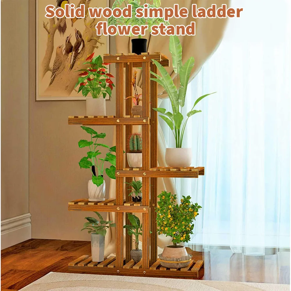 5-tier Wood Plant Flower Stand Shelf Planter Pots Shelves Rack Holder Display for Multiple Plants Indoor Outdoor Garden Patio