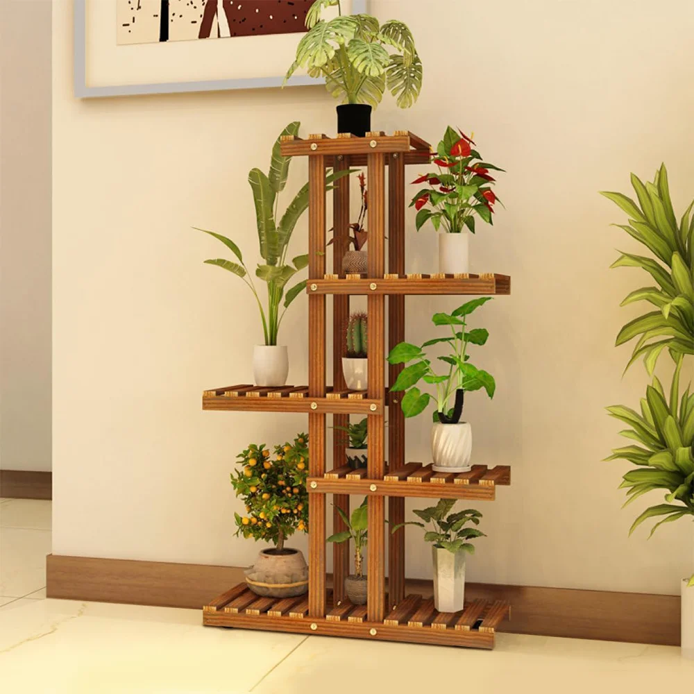 5-tier Wood Plant Flower Stand Shelf Planter Pots Shelves Rack Holder Display for Multiple Plants Indoor Outdoor Garden Patio
