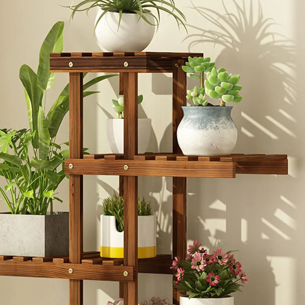 5-tier Wood Plant Flower Stand Shelf Planter Pots Shelves Rack Holder Display for Multiple Plants Indoor Outdoor Garden Patio