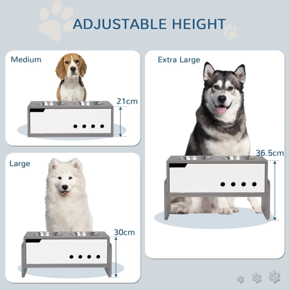 PINGGO 3 Height Adjustable Raised Dog Bowls, Dog Feeding Storage Station W/ Slow Feeder Mat, 2 Stainless Steel Bowls