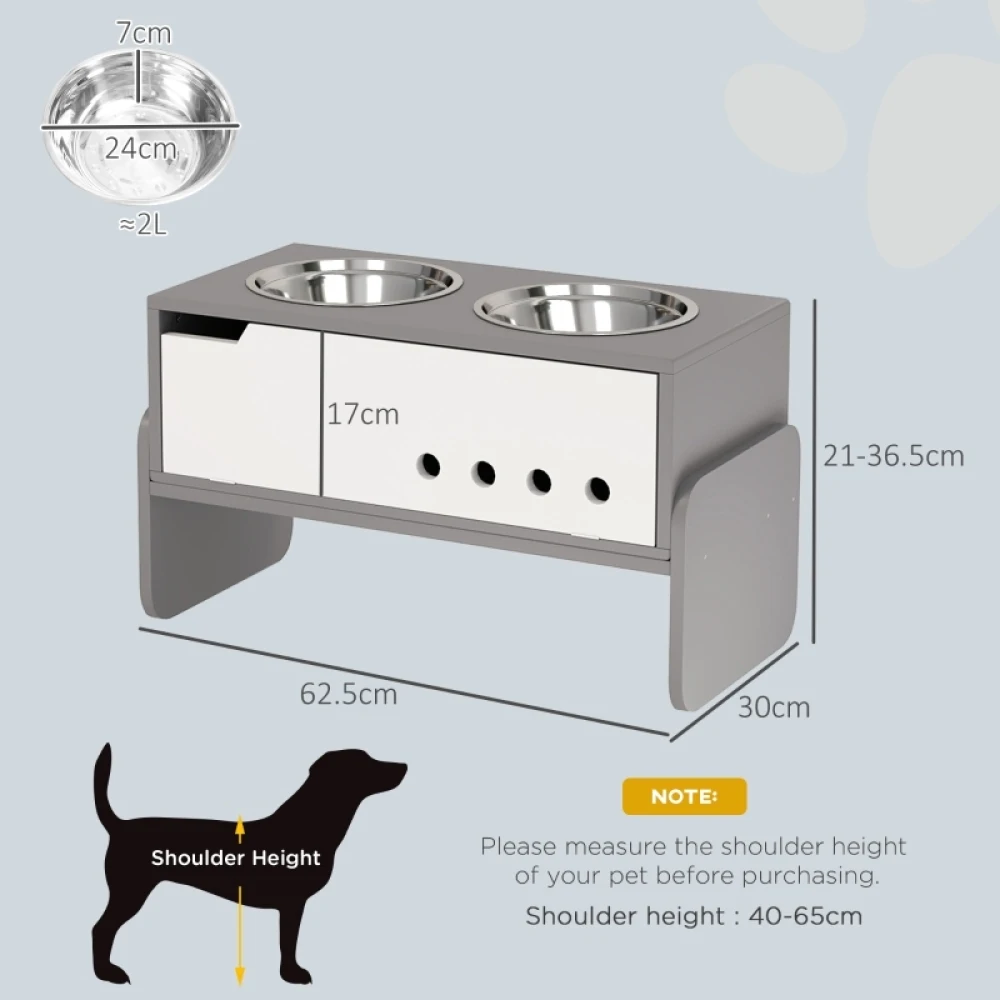 PINGGO 3 Height Adjustable Raised Dog Bowls, Dog Feeding Storage Station W/ Slow Feeder Mat, 2 Stainless Steel Bowls