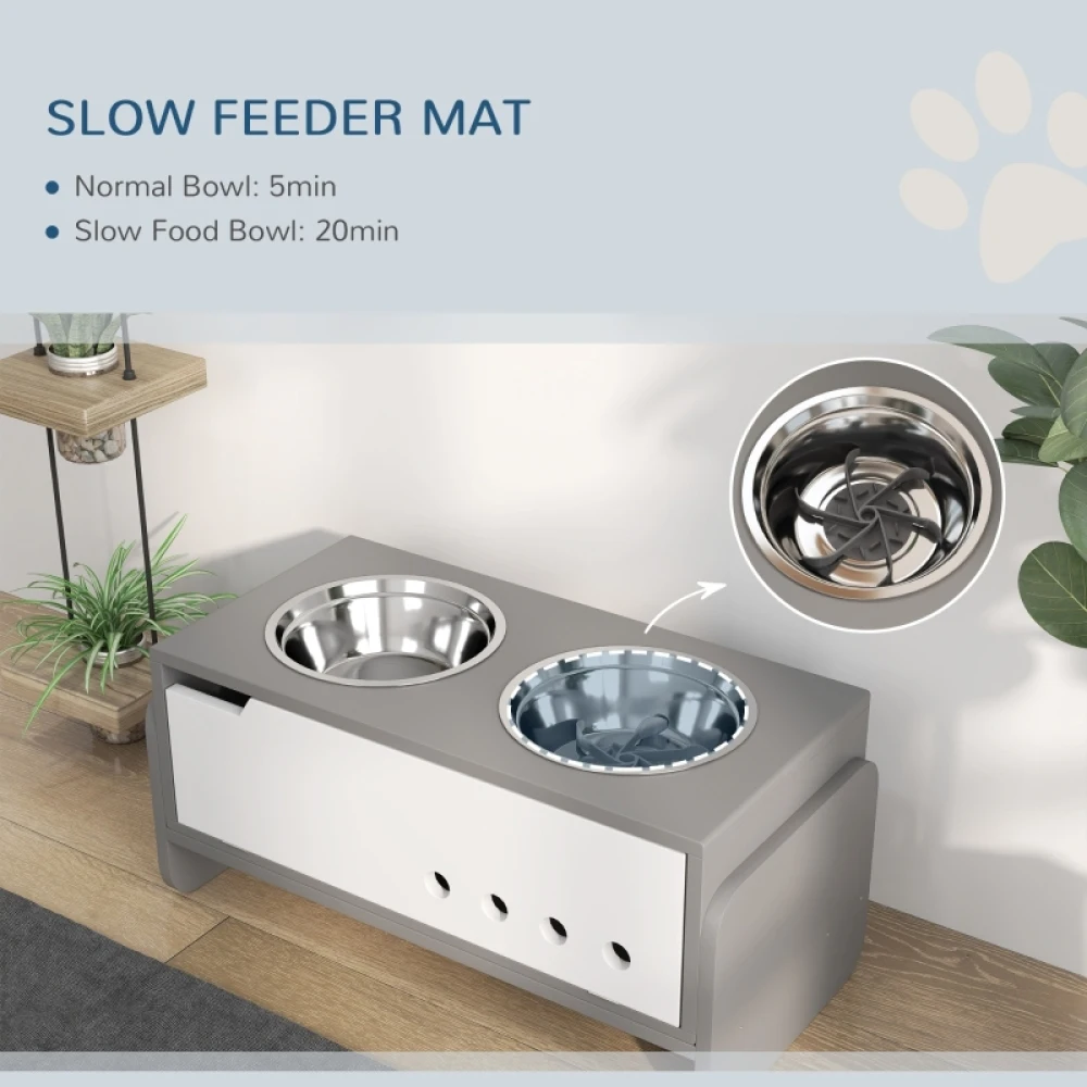 PINGGO 3 Height Adjustable Raised Dog Bowls, Dog Feeding Storage Station W/ Slow Feeder Mat, 2 Stainless Steel Bowls