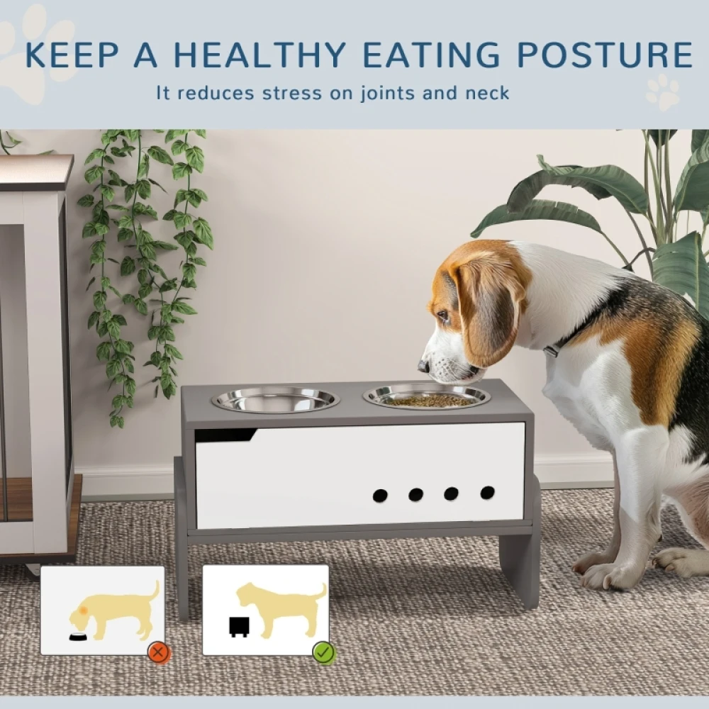 PINGGO 3 Height Adjustable Raised Dog Bowls, Dog Feeding Storage Station W/ Slow Feeder Mat, 2 Stainless Steel Bowls