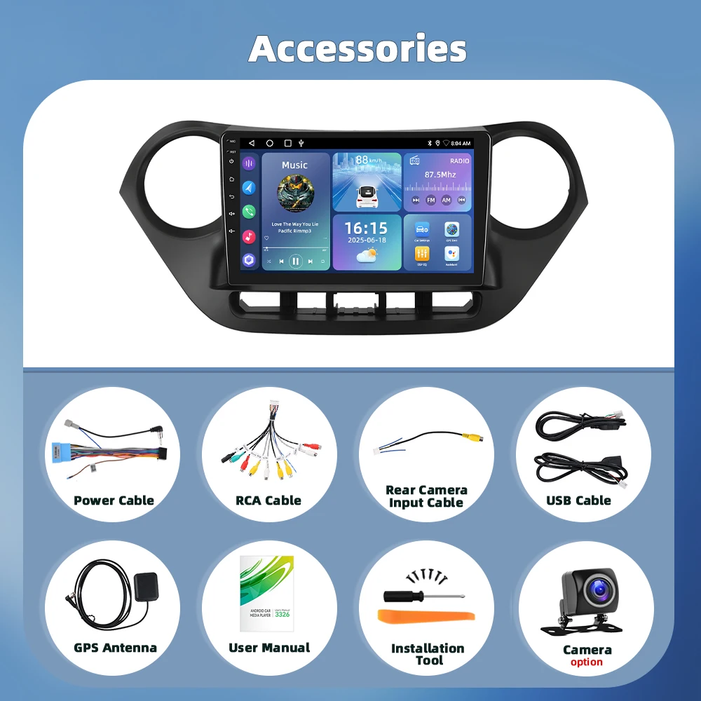 Podofo Android Car Radio For Hyundai I10 2014-2017 Carplay Android Auto Multimedia Player GPS Navigation RDS Head Unit