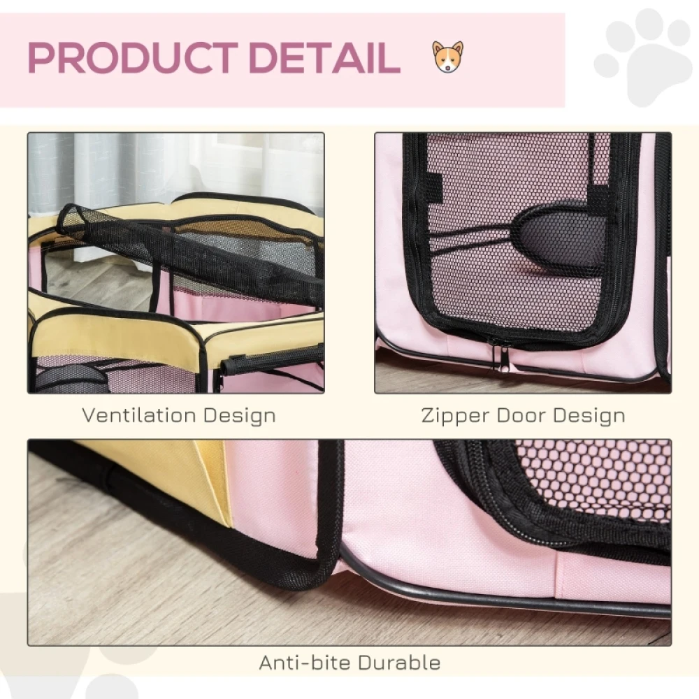 PINGGO Fabric Pet Whelping Box Dog Cat Puppy Playpen Rabbit Guinea Pig Play Pen in Pink With Carry Bag Small Dia 90 X 41Hcm