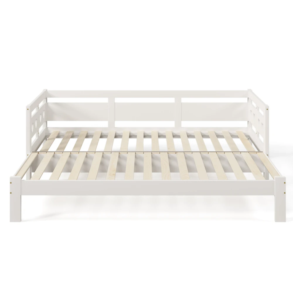 Daybed Cabin Bed Wooden 3FT Single Sofa Guest Bed Sofa Bed, Pull out Trundle Wooden Bed Heart-Shaped -90 X190 cm -White