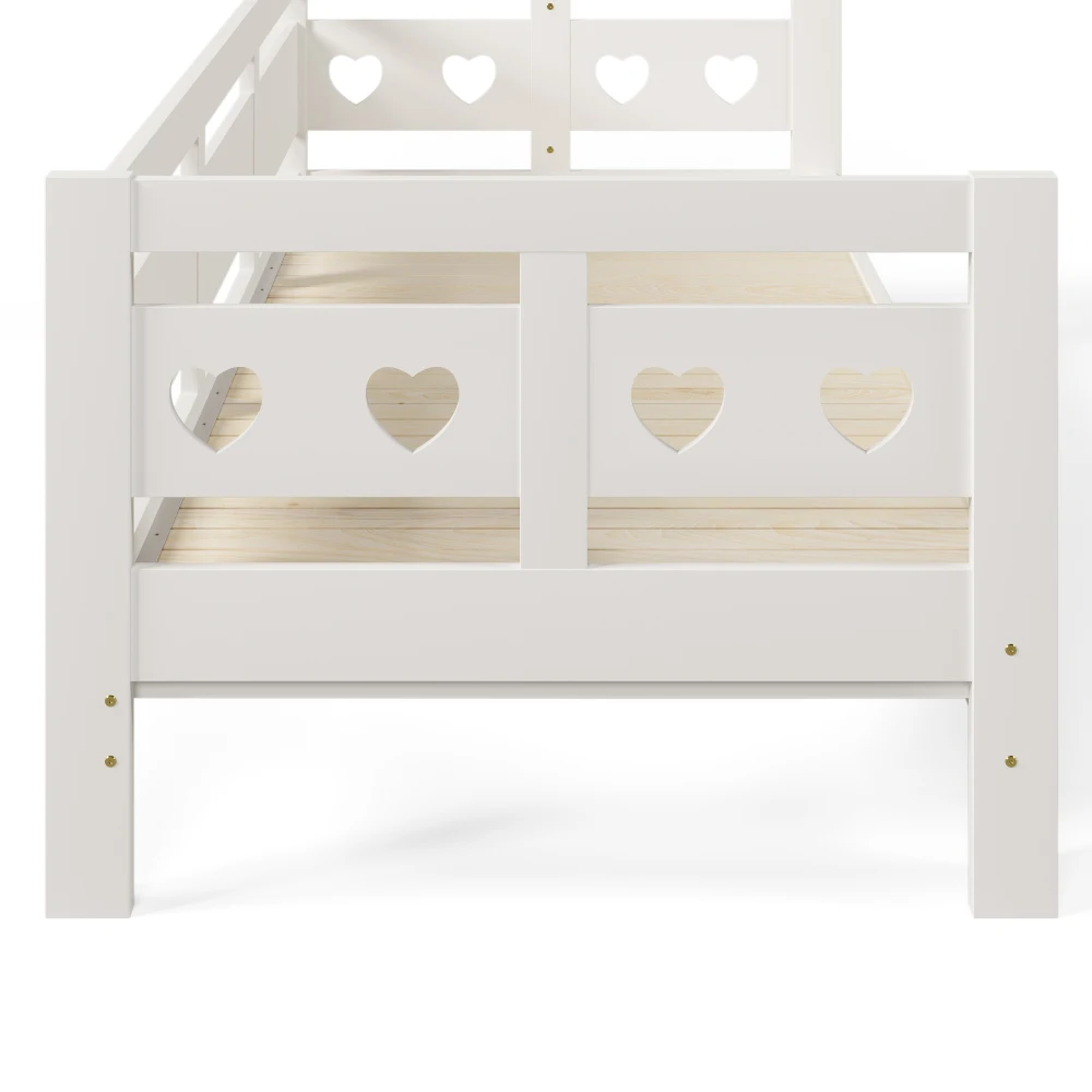 Daybed Cabin Bed Wooden 3FT Single Sofa Guest Bed Sofa Bed, Pull out Trundle Wooden Bed Heart-Shaped -90 X190 cm -White