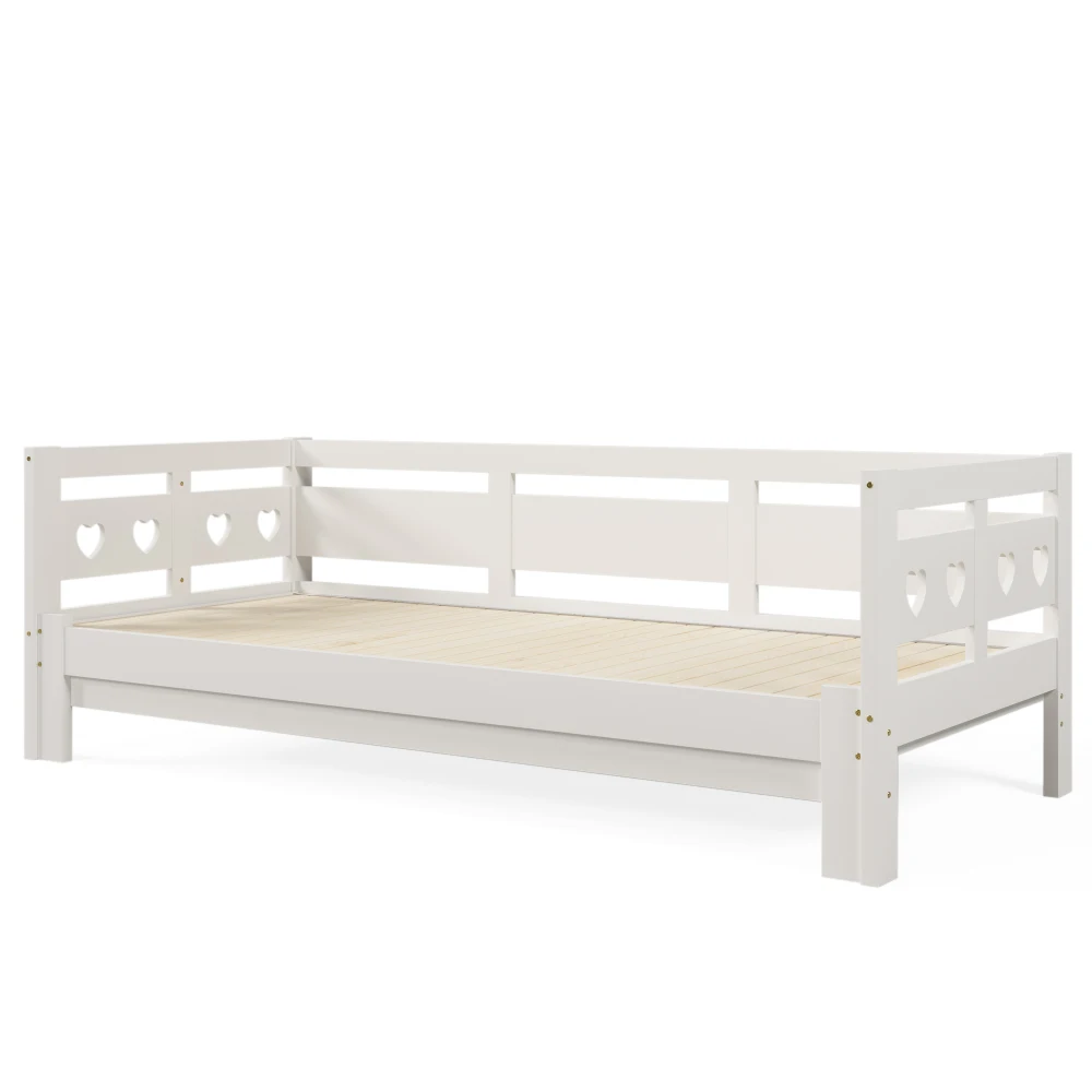 Daybed Cabin Bed Wooden 3FT Single Sofa Guest Bed Sofa Bed, Pull out Trundle Wooden Bed Heart-Shaped -90 X190 cm -White