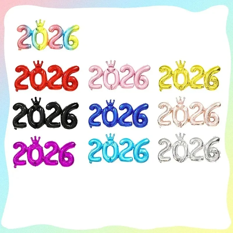 2026 Crown Number Foil Balloons, Happy New Year Eve Party Decorations, Photo Booth Props & Christmas Home Decor Supplies
