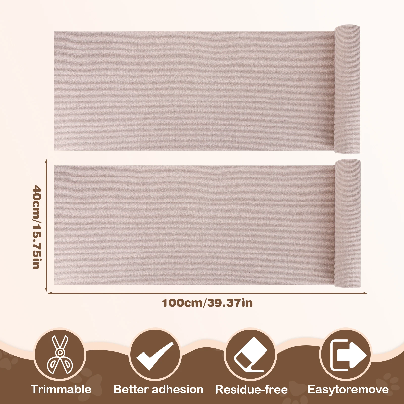 2Pcs Self-Adhesive Cat Scratching Pad Trimmable Anti-Cat Scratch Mat Wear-Resistant Sofa Couch Furniture Protector for Cat Claw