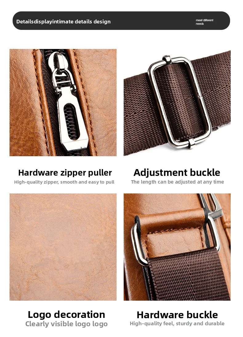Men's Shoulder Fashionable Suitable for Daily Use Travel Versatile Adjustable Shoulder Straps Pu Material Lightweight and Simple