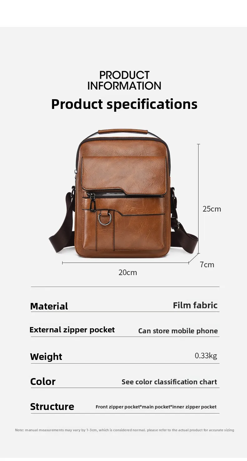 Men's Shoulder Fashionable Suitable for Daily Use Travel Versatile Adjustable Shoulder Straps Pu Material Lightweight and Simple