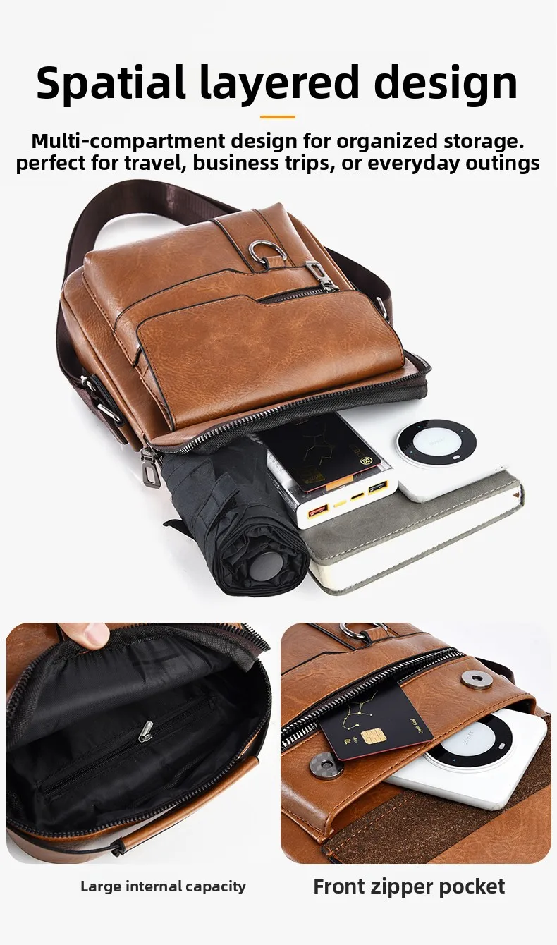 Men's Shoulder Fashionable Suitable for Daily Use Travel Versatile Adjustable Shoulder Straps Pu Material Lightweight and Simple