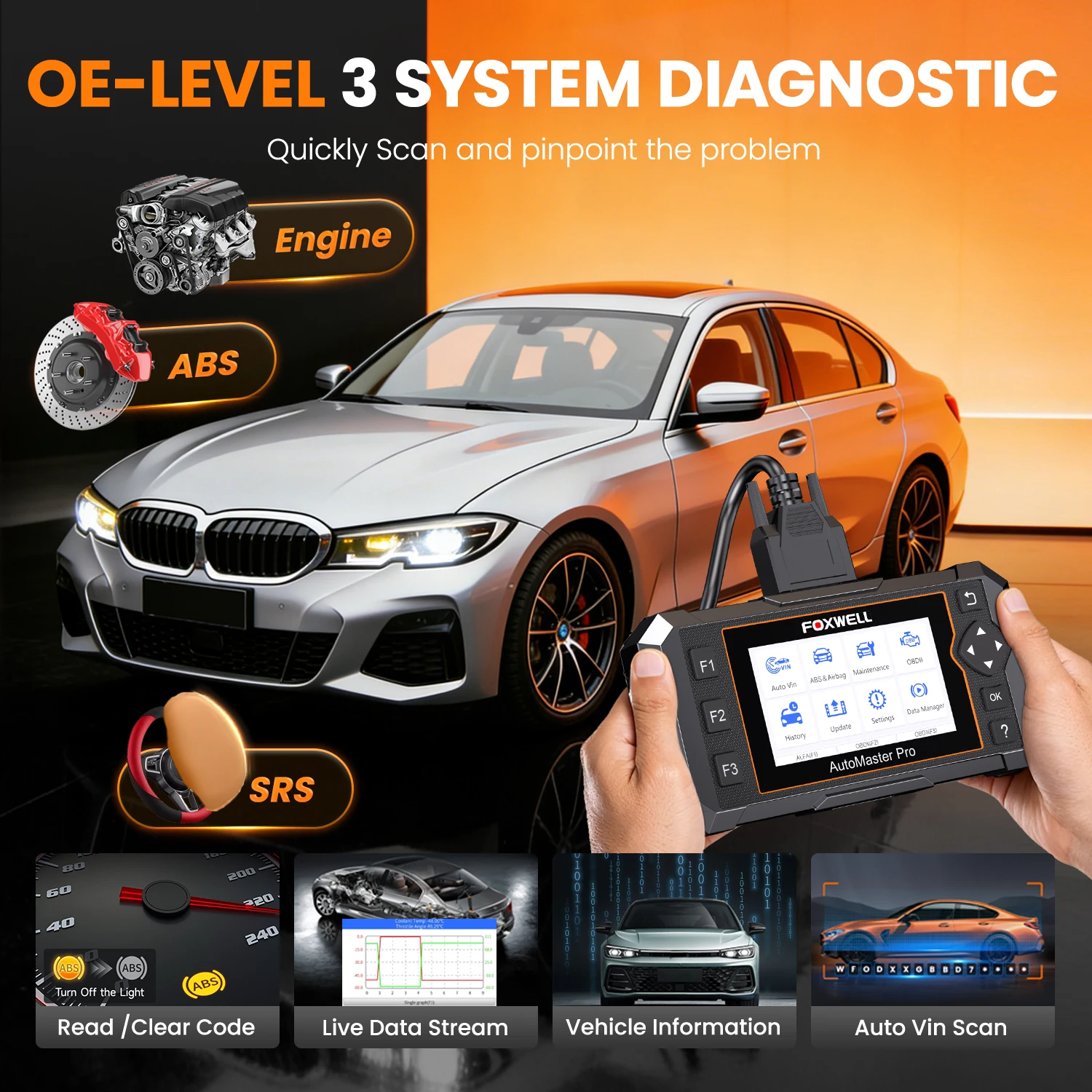 FOXWELL NT650 Pro OBDII Car Automotive Scanner Code Reader ABS SRS Bidirectional Car OBD2 Scanner 25 Maintenance Diagnostic Tool