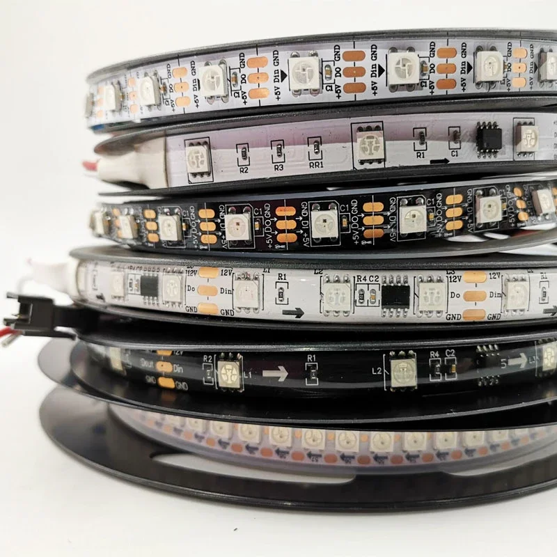 WS2812B Led Strip DC5V 30/60/74/96/144 leds/m WS2812 Black/White PCB IP30/65/67 Smart RGB Individually Addressable Led Light