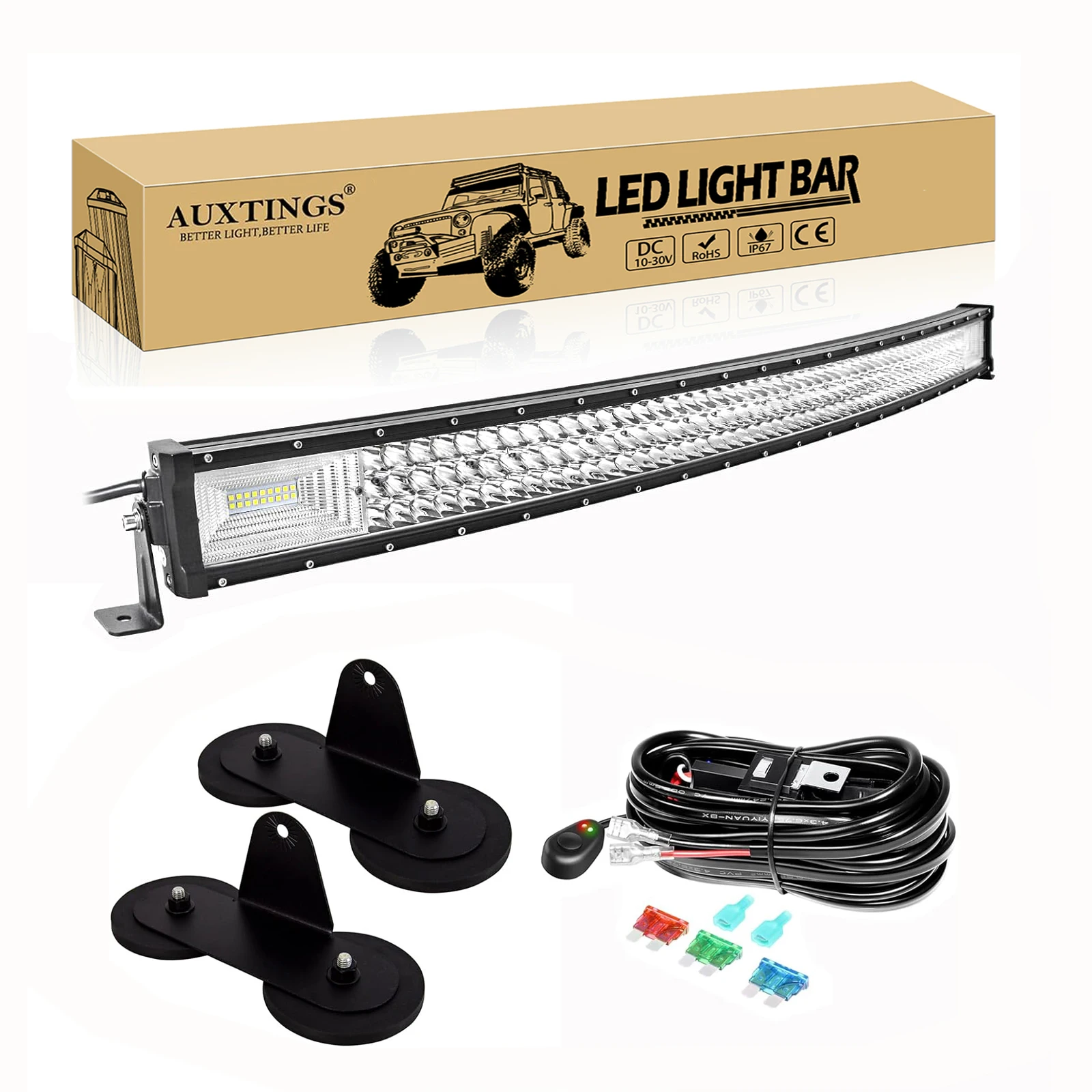 7D 22 - 52in Curved 270W-675W Off Road LED Light Bar with Strong Magnet Brackets Wire Kit 12V 24V Led Bar for SUV Truck 4x4 Boat