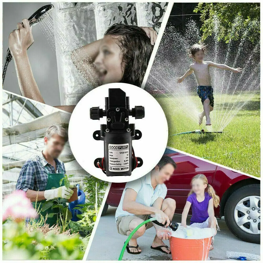 72W 12V Water Pump High Pressure Diaphragm Self-priming (No Pressure Switch) 7 160PSI 6L/Min RV Caravan