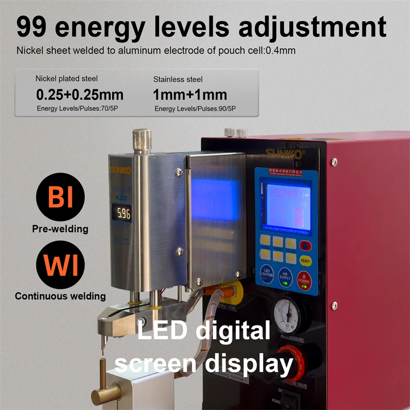Pneumatic 18650 Lithium Battery Spot Welder 12000W 2000A Industrial Grade SUNKKO A301+ Built in Air Compressor