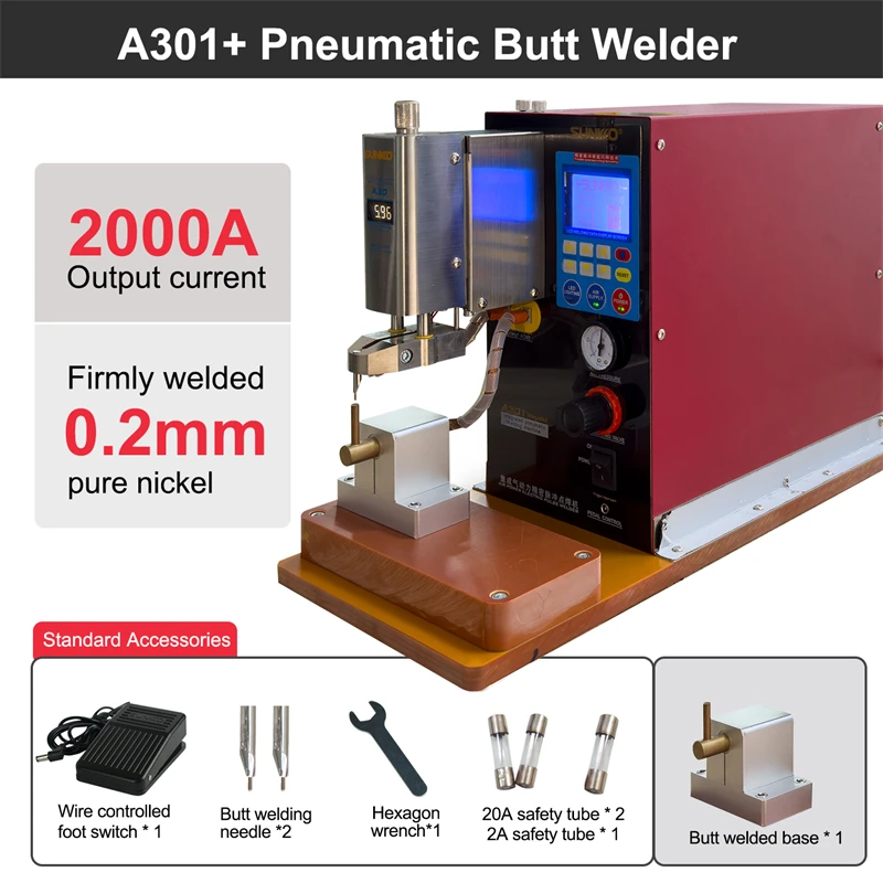 Pneumatic 18650 Lithium Battery Spot Welder 12000W 2000A Industrial Grade SUNKKO A301+ Built in Air Compressor
