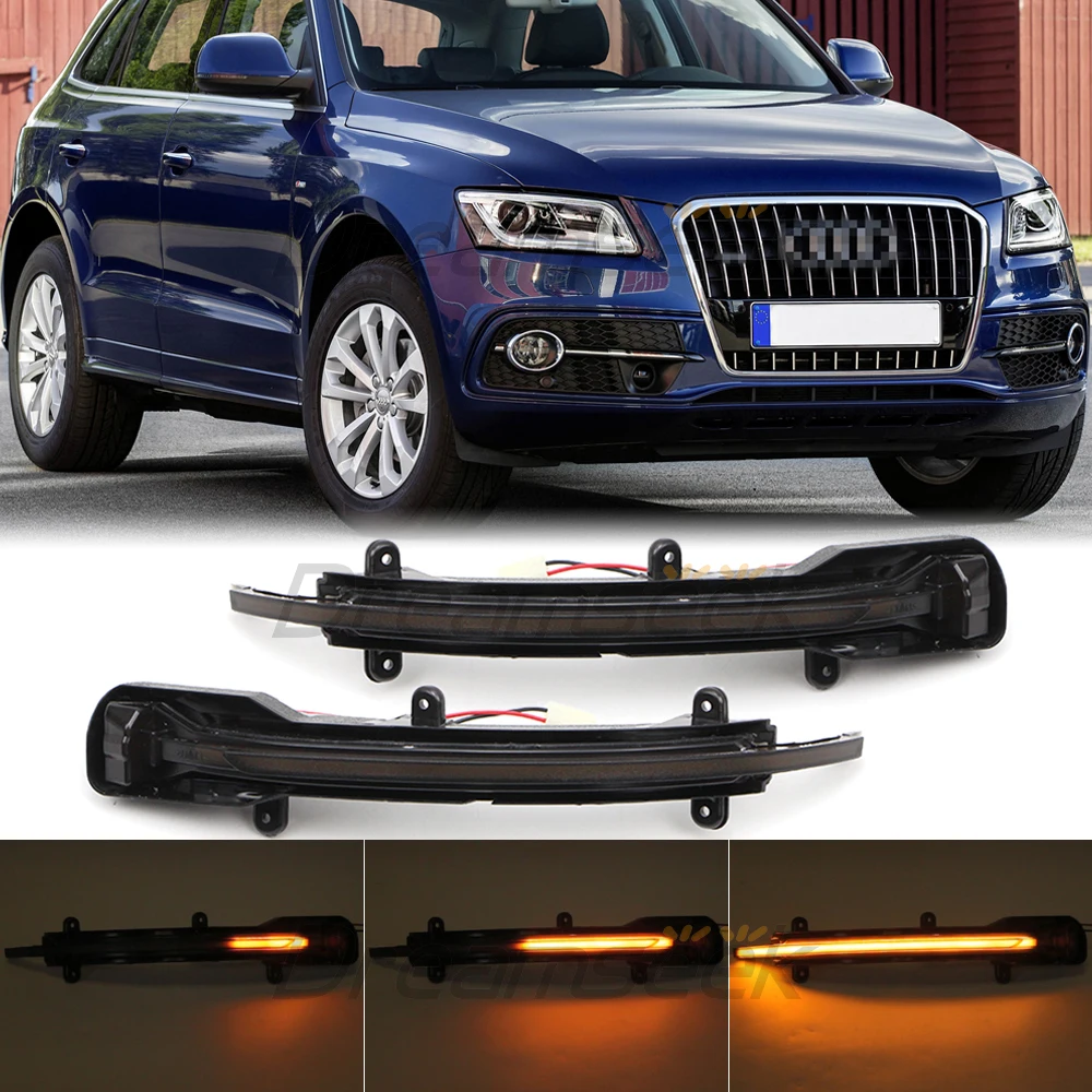 LED Side Rearview Mirror Light with Dynamic Turn Signal Blinker for Audi Q5 2009-2016 Q7 2010-2015 Sequential Indicator Smoke