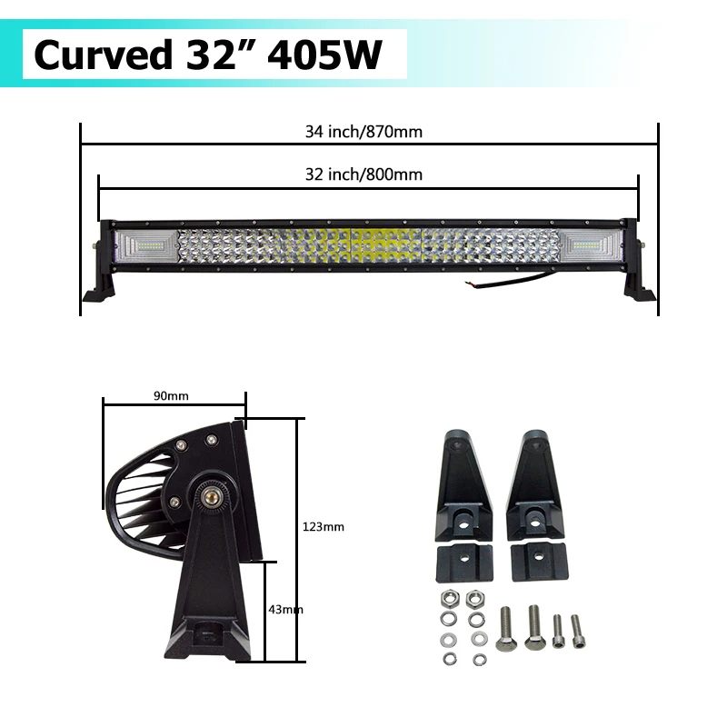 22" 32" 42" 52" 270W 405W 540W 675W Curved LED Light Bar Offroad Led Bar Combo Beam 9v 30v For 4x4 4WD SUV ATV Boat Truck Cars