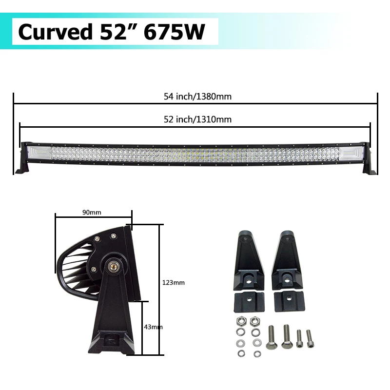 22" 32" 42" 52" 270W 405W 540W 675W Curved LED Light Bar Offroad Led Bar Combo Beam 9v 30v For 4x4 4WD SUV ATV Boat Truck Cars