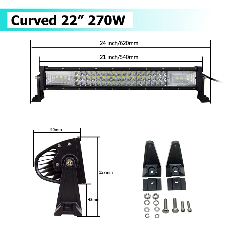 22" 32" 42" 52" 270W 405W 540W 675W Curved LED Light Bar Offroad Led Bar Combo Beam 9v 30v For 4x4 4WD SUV ATV Boat Truck Cars
