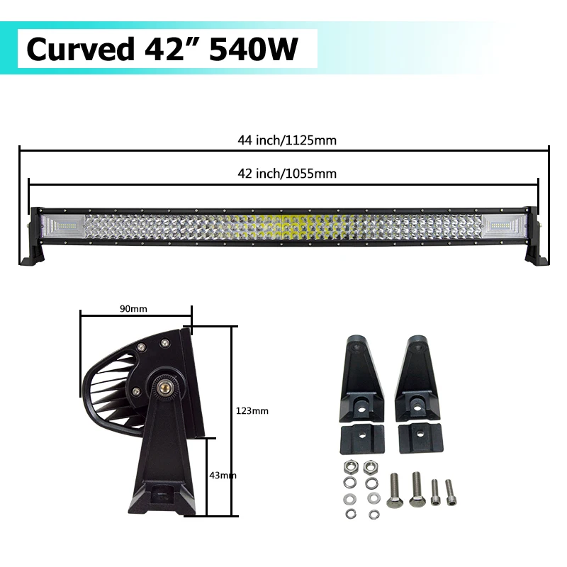 22" 32" 42" 52" 270W 405W 540W 675W Curved LED Light Bar Offroad Led Bar Combo Beam 9v 30v For 4x4 4WD SUV ATV Boat Truck Cars