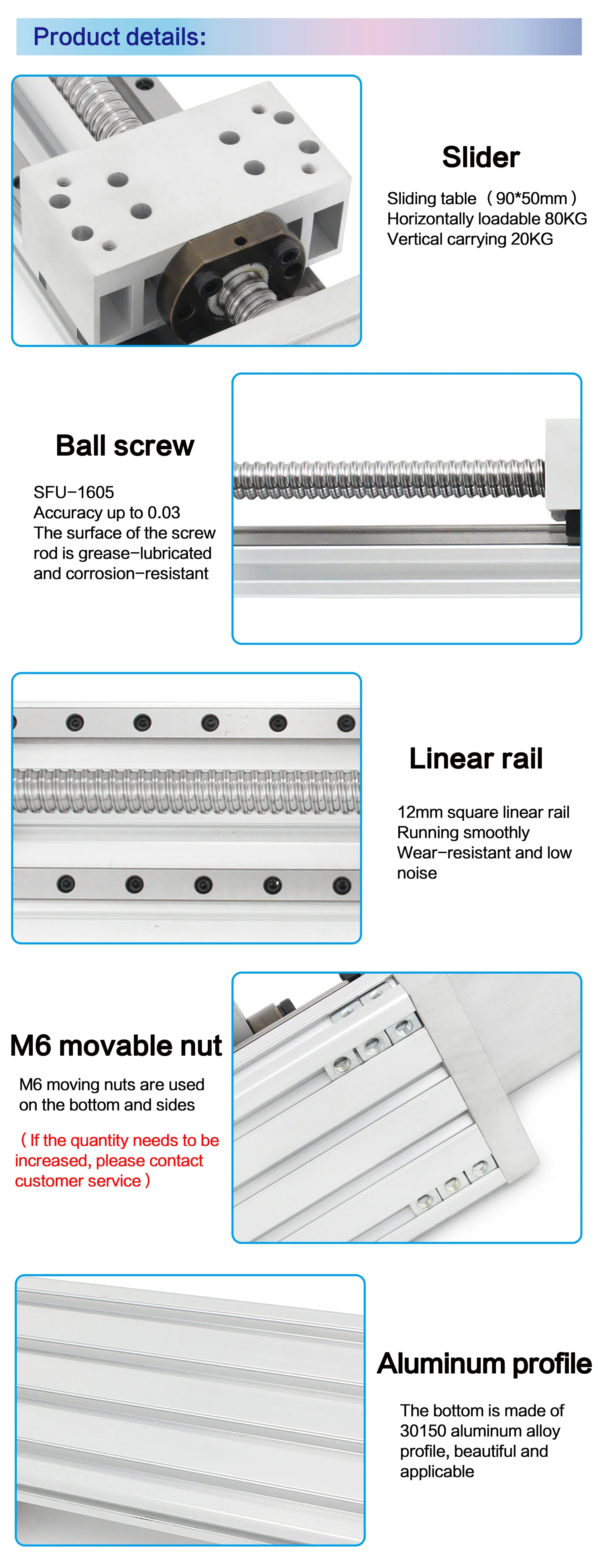 【EU Stock】ZBX80 80mm-600mm Effective Stroke Ballscrew 1605 CNC Linear Rail Guide Motion Table Z Axis+ Nema23 Step Motor