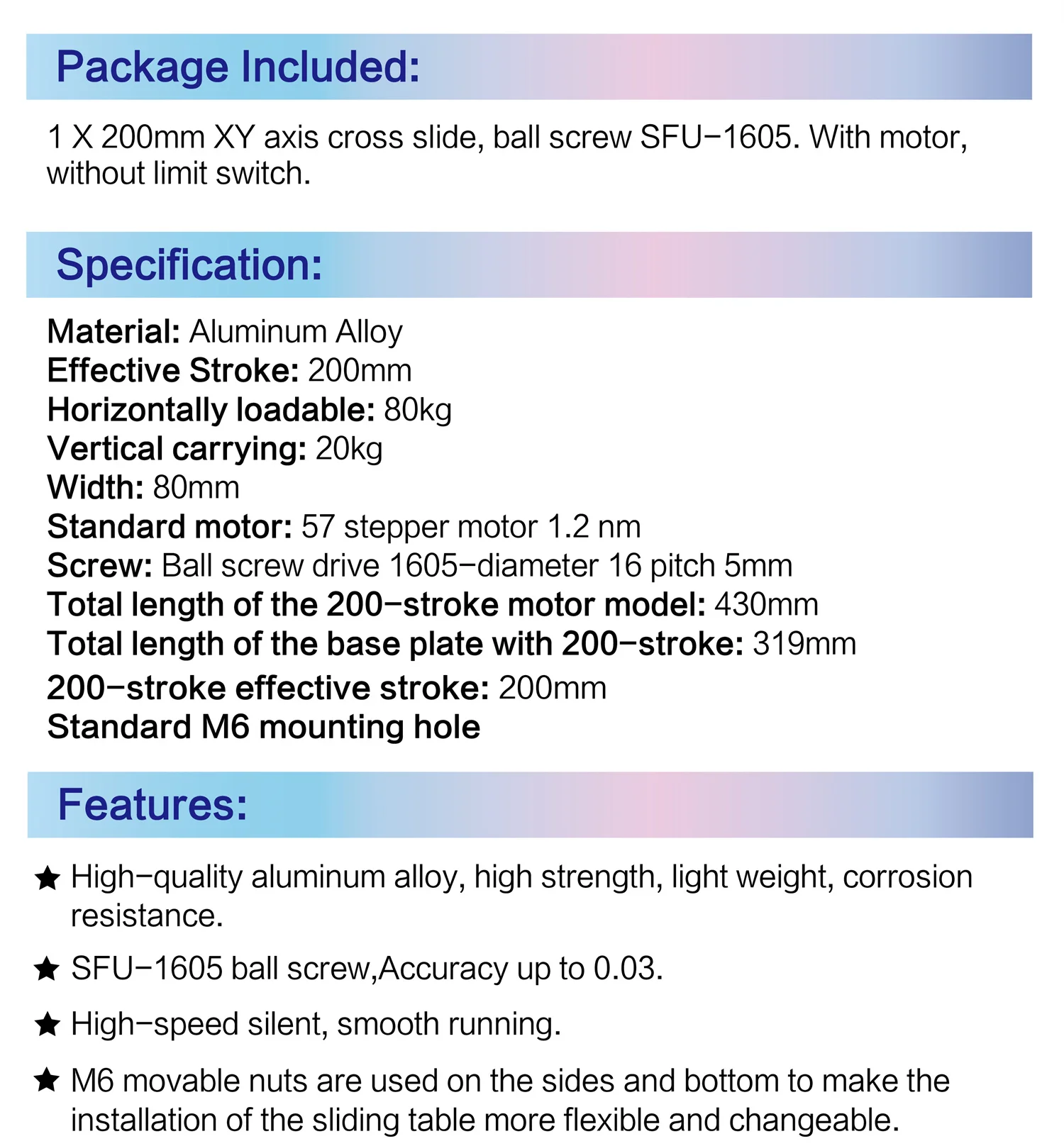 【EU Stock】ZBX80 80mm-600mm Effective Stroke Ballscrew 1605 CNC Linear Rail Guide Motion Table Z Axis+ Nema23 Step Motor