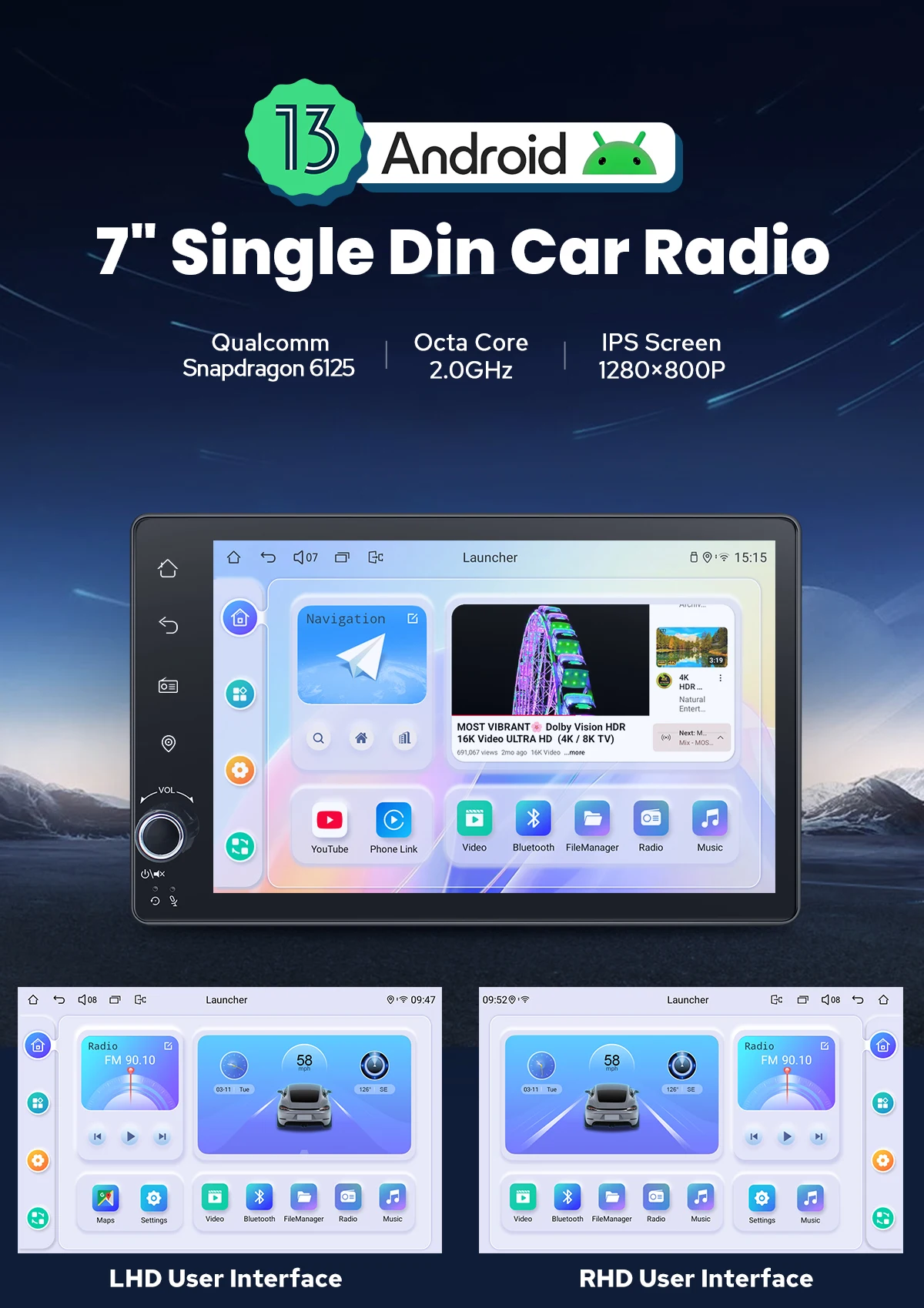JOYING 7 inch 1280*800 Car Radio Stereo Universal Head Unit Multimedia Player With Carplay Android Auto Wireless