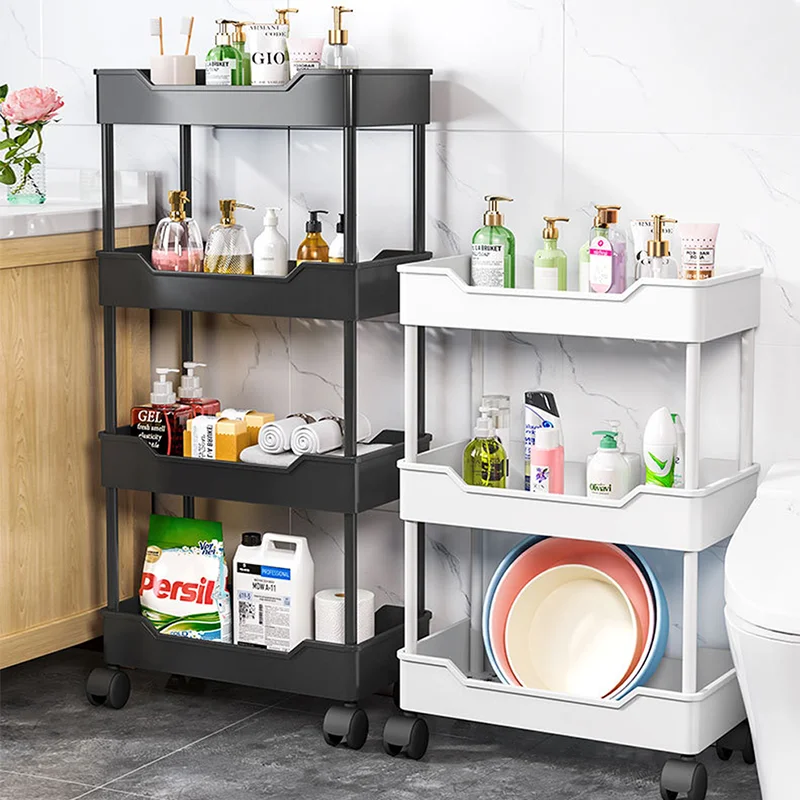 3/4 Tier Mobile Kitchen Organizer Cart With Wheels Rolling Cart Storage Shelf Trolley Bathroom Storage Rack Bar Cart