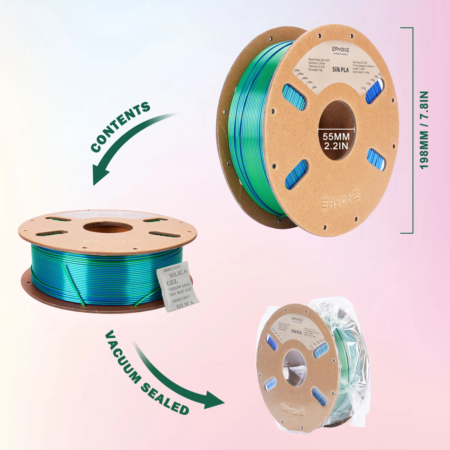 ERYONE Promotion New Dual Color Filament Matte Silk PLA For FDM 3D Printer Color Changing 1.75mm ±0.03 Fast Delivery