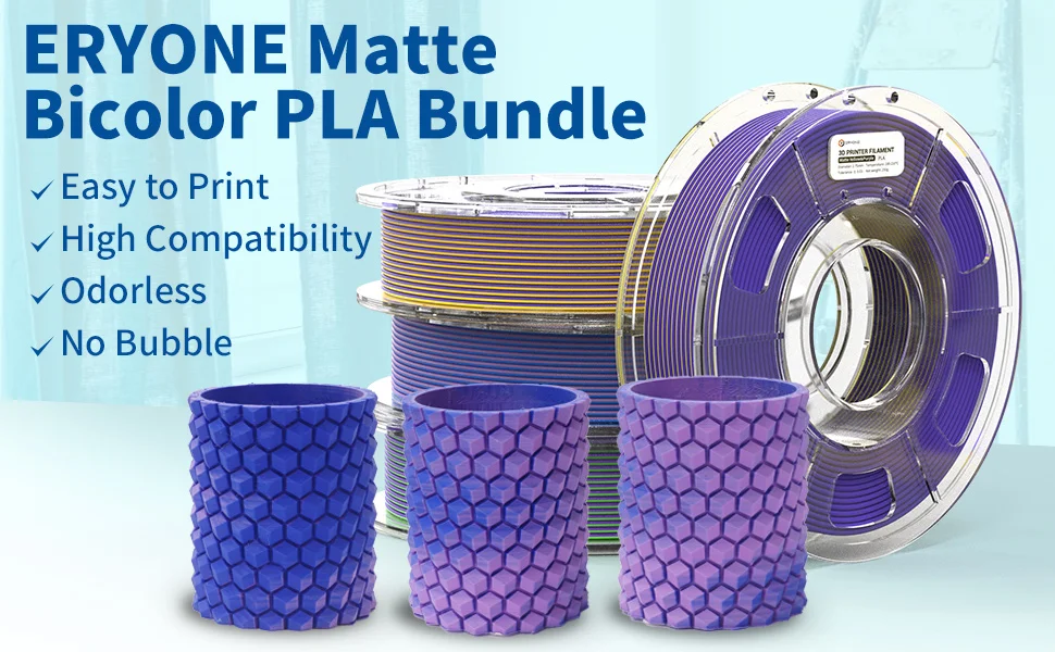 ERYONE Promotion New Dual Color Filament Matte Silk PLA For FDM 3D Printer Color Changing 1.75mm ±0.03 Fast Delivery