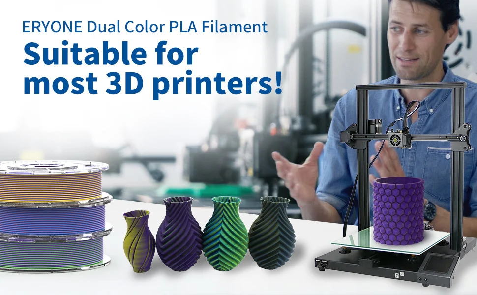 ERYONE Promotion New Dual Color Filament Matte Silk PLA For FDM 3D Printer Color Changing 1.75mm ±0.03 Fast Delivery