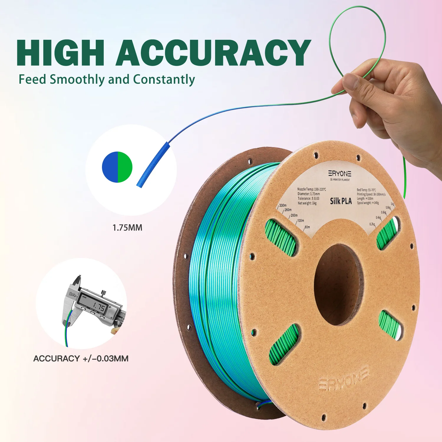 ERYONE Promotion New Dual Color Filament Matte Silk PLA For FDM 3D Printer Color Changing 1.75mm ±0.03 Fast Delivery