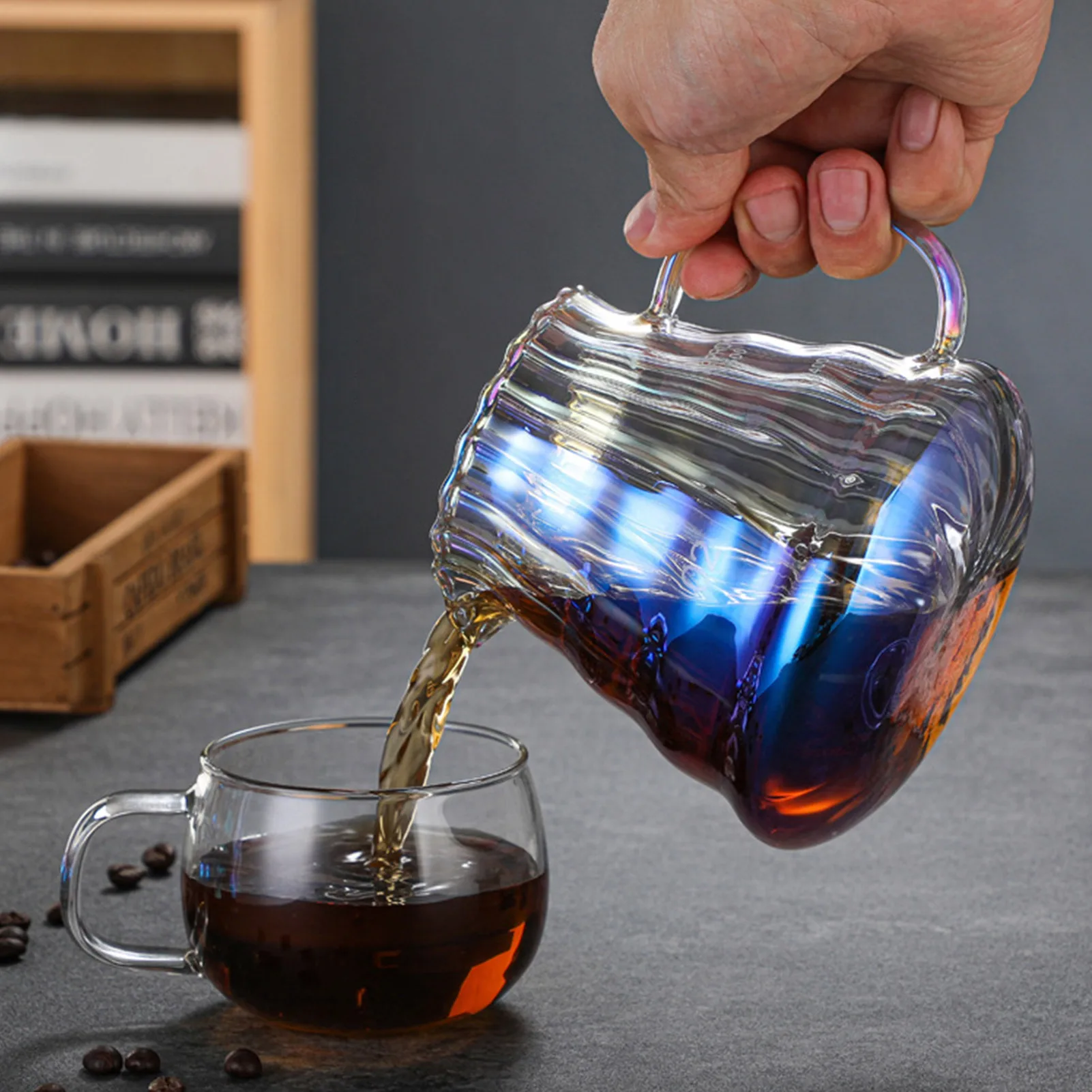 300/500/700ml Glass Coffee Kettle Drip Kettle Coffee Pot Colorful Glass Coffee Kettle Cloud Shaped Coffee Server Teapot