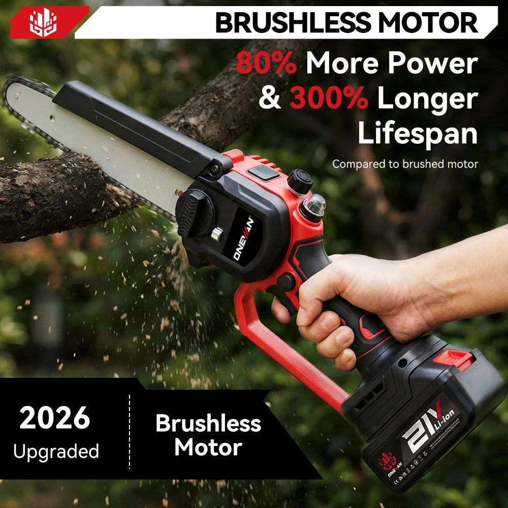 ONEVAN 8 Inch Brushless Electric Chainsaw Cordless Portable Electric Saw Woodworking Power Tool For Makita 18V Battery Pin