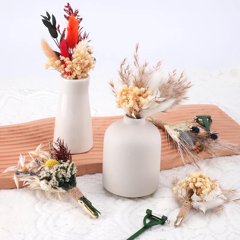 Mini Dried Flower Bouquet Set of 6 Boho Wedding Decor Boutonniere for Men Table Centerpieces Dry Pampas Grass Birthday Decor