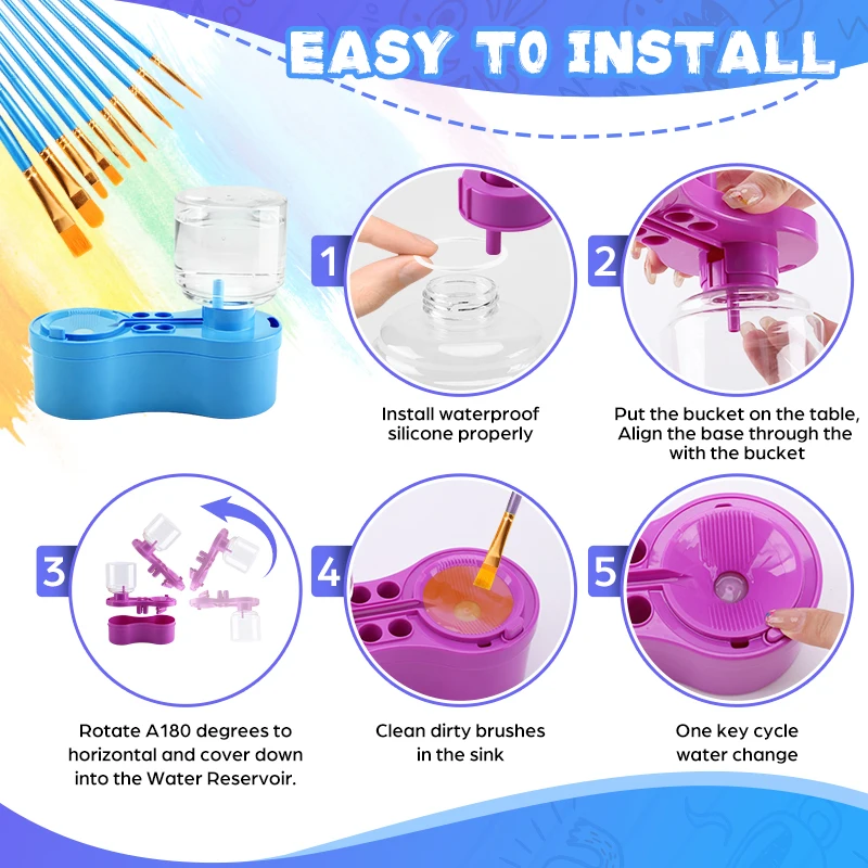 Paint Brush Cleaner Painting Supplies With Drainage And Brush Holder Tool For Acrylic Watercolor Water-Based Coating Kid Gift