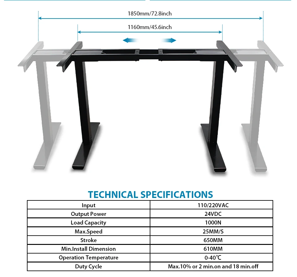 【EU Stock】RATTM MOTOR Two Foot Dual Motor Electric Height Adjustable Lifting Table Sit/Standing Desk Frame White/Black