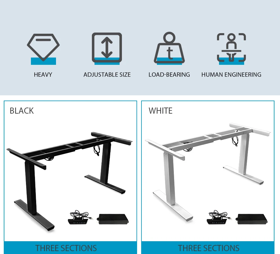 【EU Stock】RATTM MOTOR Two Foot Dual Motor Electric Height Adjustable Lifting Table Sit/Standing Desk Frame White/Black