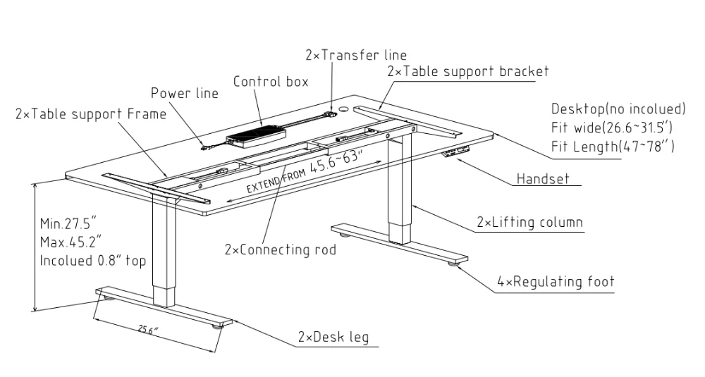 【EU Stock】RATTM MOTOR Two Foot Dual Motor Electric Height Adjustable Lifting Table Sit/Standing Desk Frame White/Black