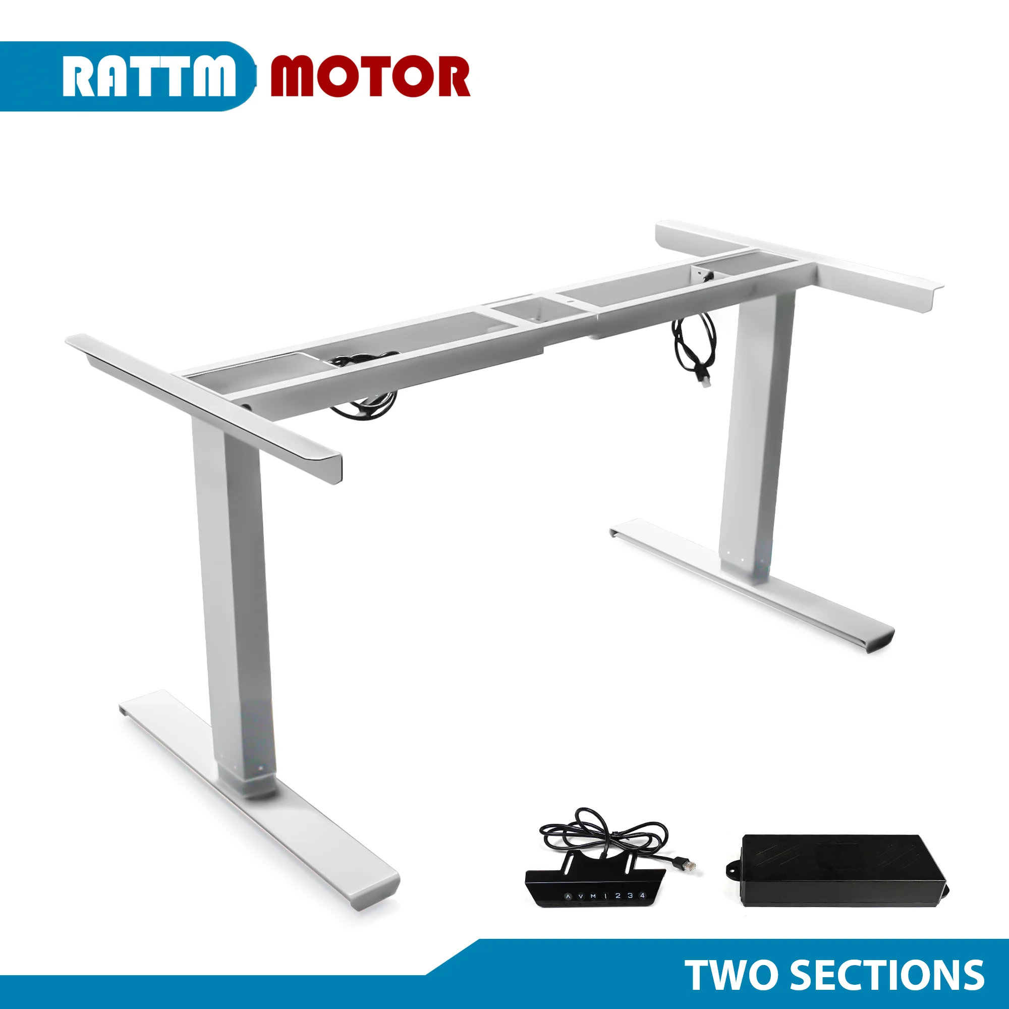 【EU Stock】RATTM MOTOR Two Foot Dual Motor Electric Height Adjustable Lifting Table Sit/Standing Desk Frame White/Black