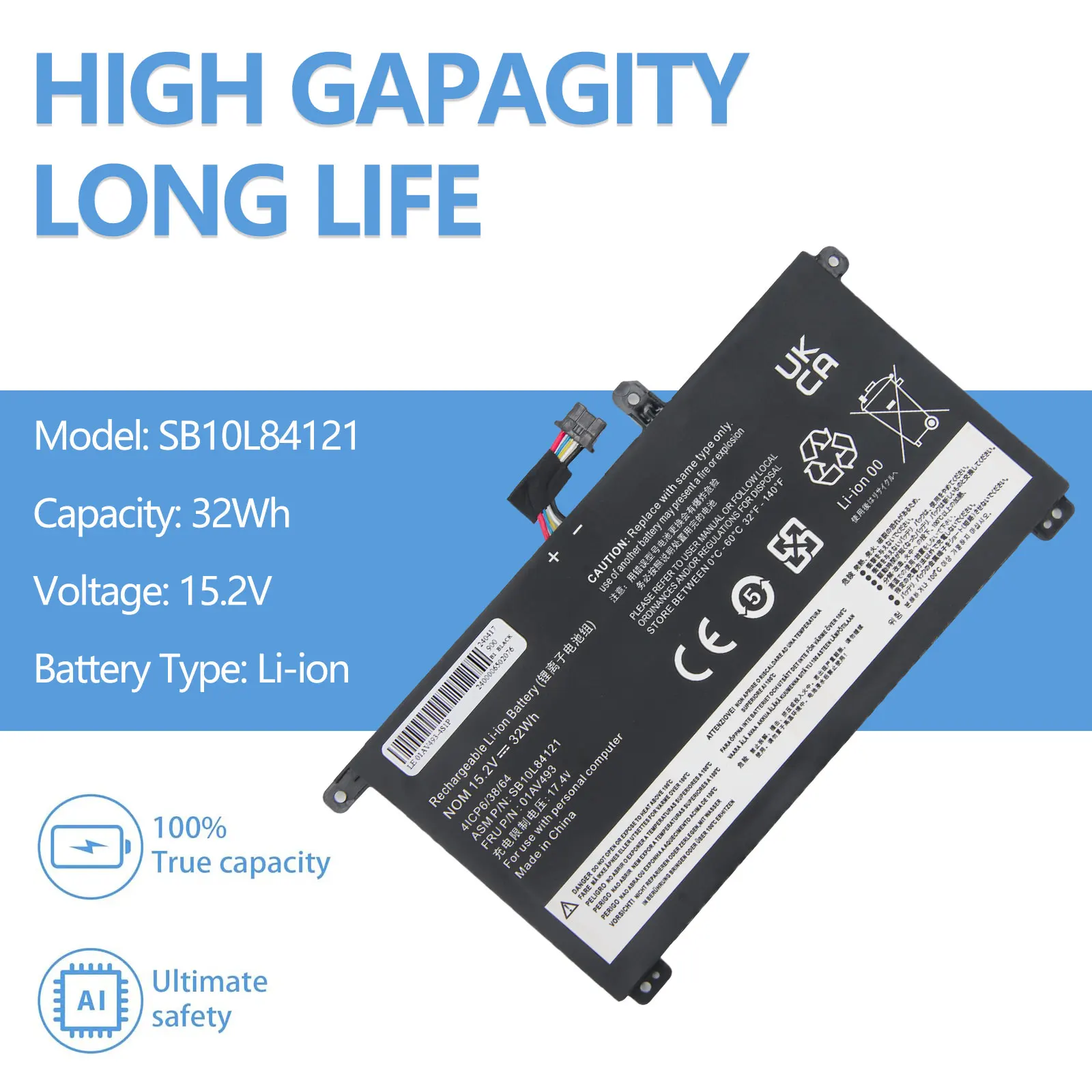 Oyomba 01AV493 Laptop Battery for Lenovo ThinkPad T570 T580 P51S P52S Series 00UR890 00UR892 SB10L84121 15.2V 32Wh 4Cell